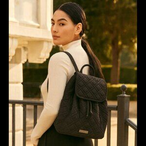 NWT Vera Bradley Black Quilted Drawstring Backpack